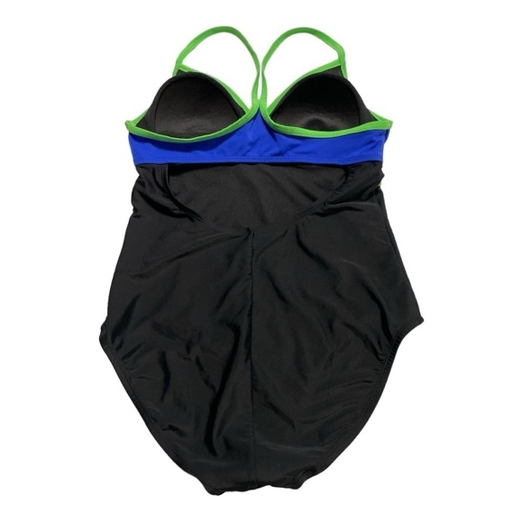 Catalina One Piece Black Blue Racerback Colorblock Swimsuit size L ( 12-14 ) - Picture 4 of 7